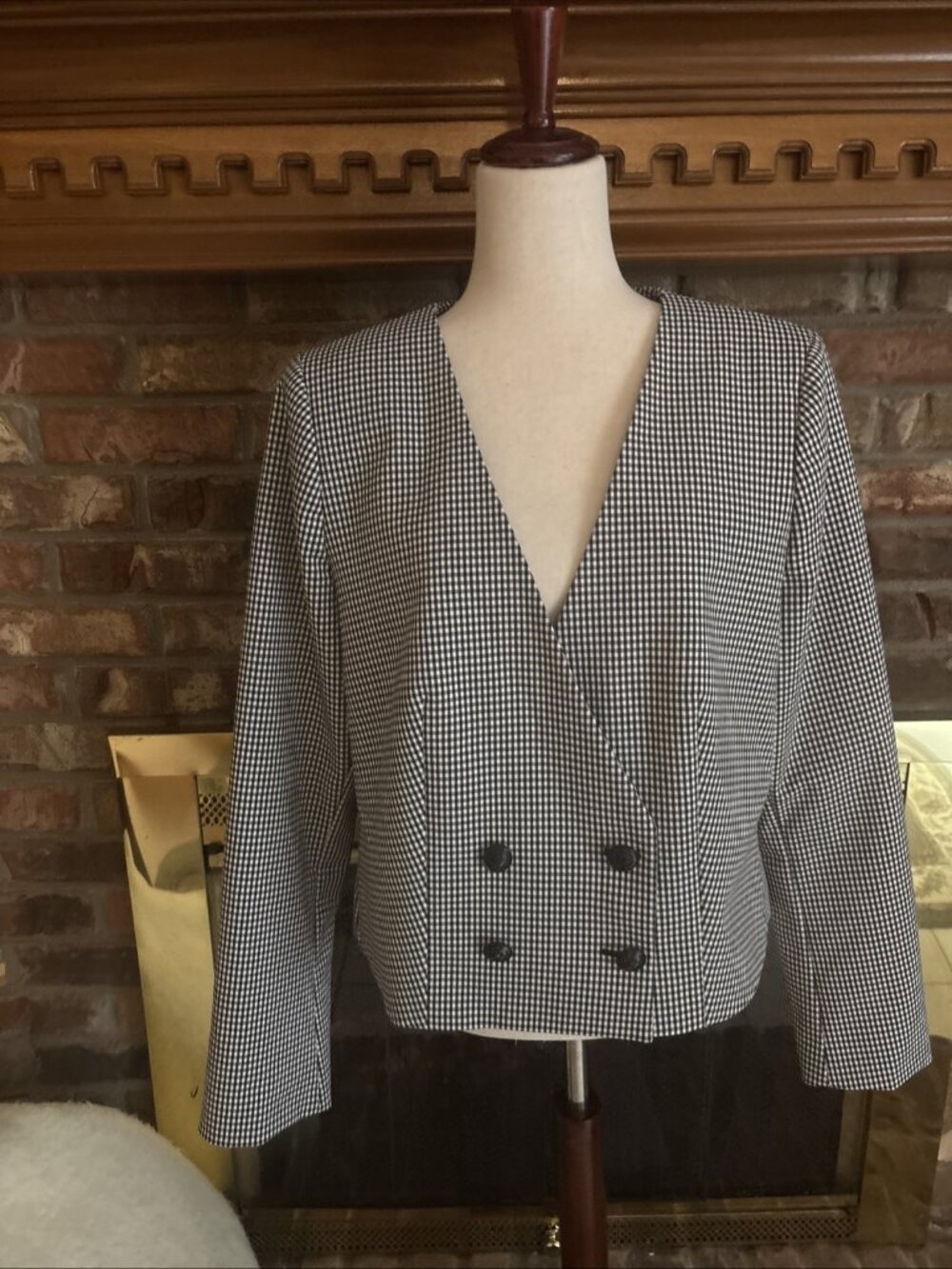white house black market Blazer Size 14 Black & White Checked Slightly Cropped